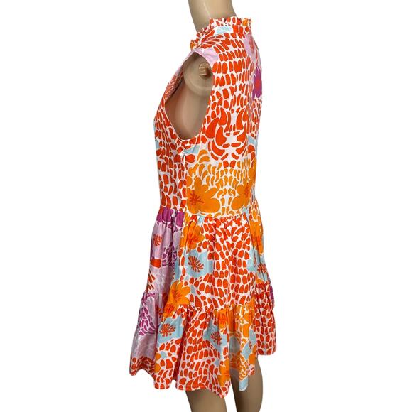 NWT Oliphant Yoke Antigua Orange Floral Tiered Swing Mini Dress SZ S - Picture 7 of 9